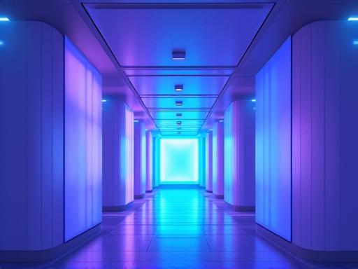 A photograph of an immersive light tunnel in a modern building.